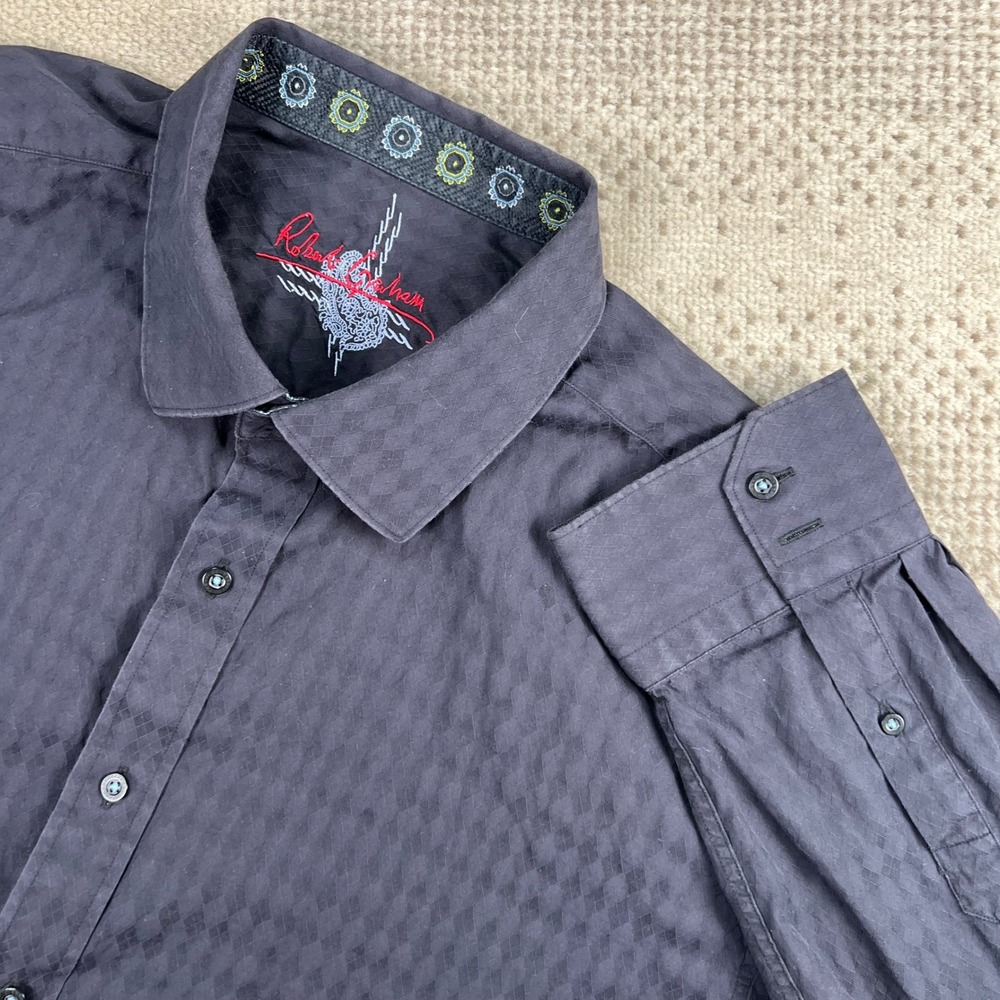 Robert Graham Mens 3XL Black Diamond Jacquard Long Sleeve Button Up Shirt